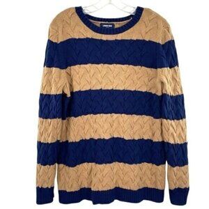 Lands’ End Drifter Cable Knit Sweater Womens Crewneck Stripe Preppy Cotton